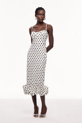 Cauan Noktalı Volanlı Dar Uzun Elbise